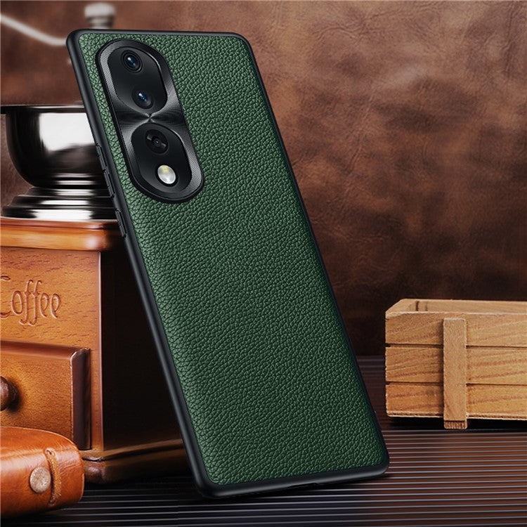 Shockproof Case for Honor 80 Pro 5G Anti-Fall Phone Case Soft TPU + PC + Cowhide Leather Coated Phone Shell with Metal Lens Frame - Olive Green