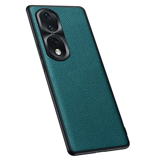 Shockproof Case for Honor 80 Pro 5G Anti-Fall Phone Case Soft TPU + PC + Cowhide Leather Coated Phone Shell with Metal Lens Frame - Green