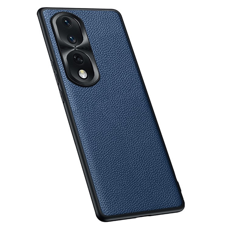 Shockproof Case for Honor 80 Pro 5G Anti-Fall Phone Case Soft TPU + PC + Cowhide Leather Coated Phone Shell with Metal Lens Frame - Sapphire