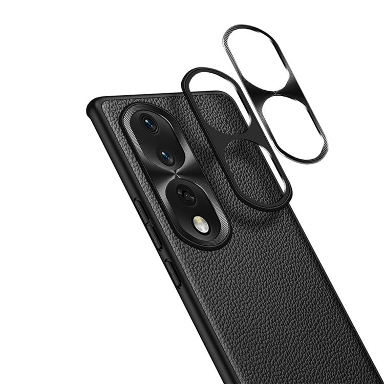Shockproof Case for Honor 80 Pro 5G Anti-Fall Phone Case Soft TPU + PC + Cowhide Leather Coated Phone Shell with Metal Lens Frame - Sapphire