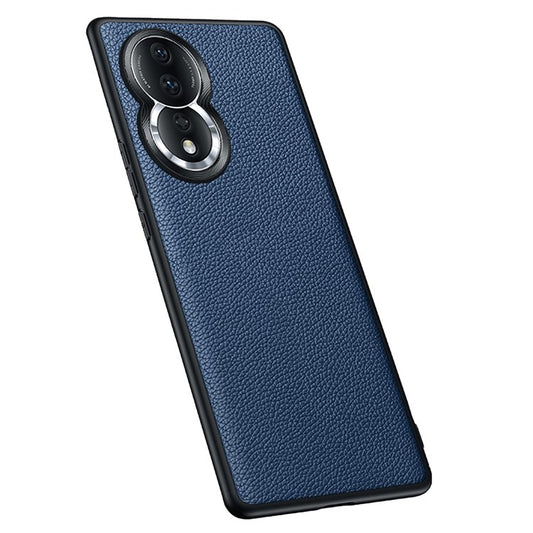 Anti-Drop Phone Case for Honor 80 5G Protective Shell Soft TPU + PC + Cowhide Leather Coated Phone Cover with Metal Lens Frame - Sapphire