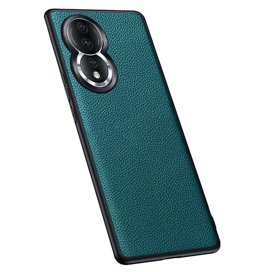 Anti-Drop Phone Case for Honor 80 5G Protective Shell Soft TPU + PC + Cowhide Leather Coated Phone Cover with Metal Lens Frame - Green