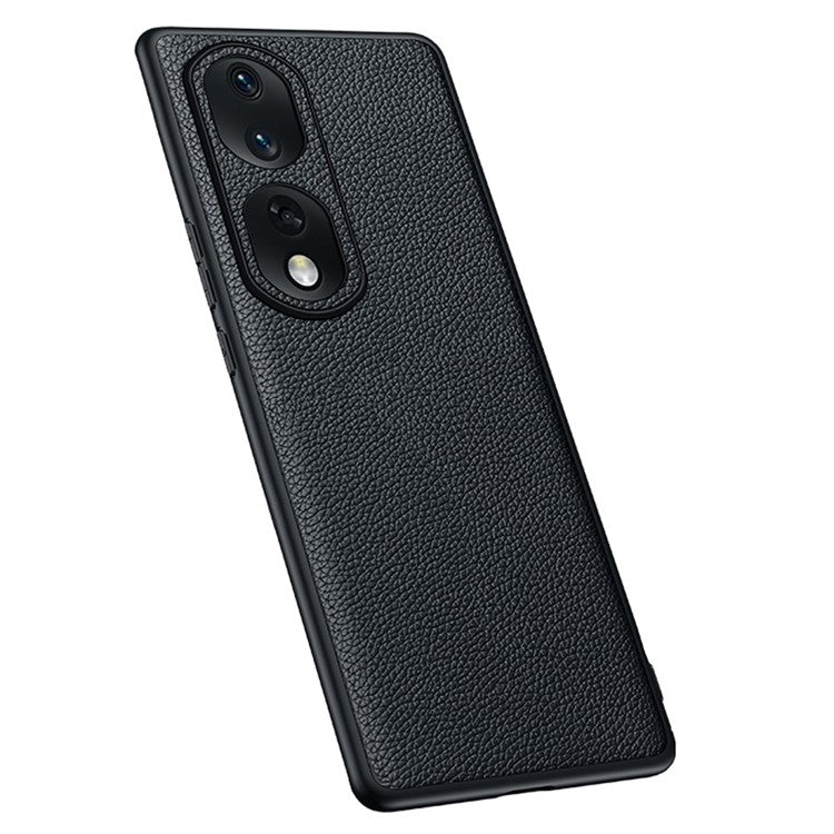 TPU + PC + Cowhide Leather Case for Honor 80 Pro 5G Protective Phone Case Anti-Drop Phone Shell with Leather Lens Cover - Black