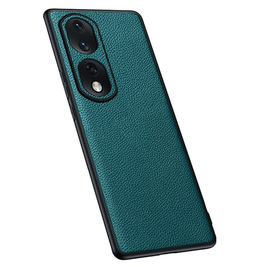 TPU + PC + Cowhide Leather Case for Honor 80 Pro 5G Protective Phone Case Anti-Drop Phone Shell with Leather Lens Cover - Green