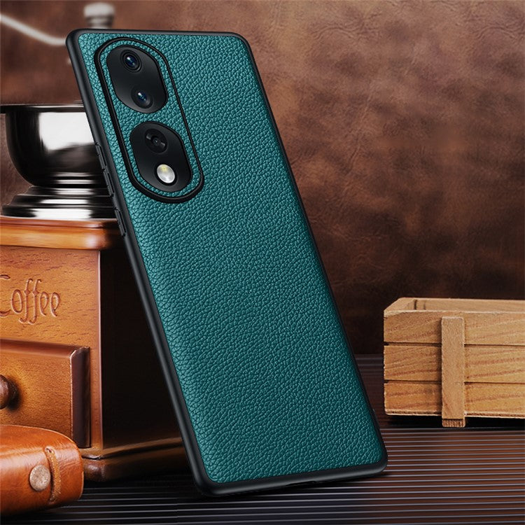 TPU + PC + Cowhide Leather Case for Honor 80 Pro 5G Protective Phone Case Anti-Drop Phone Shell with Leather Lens Cover - Green