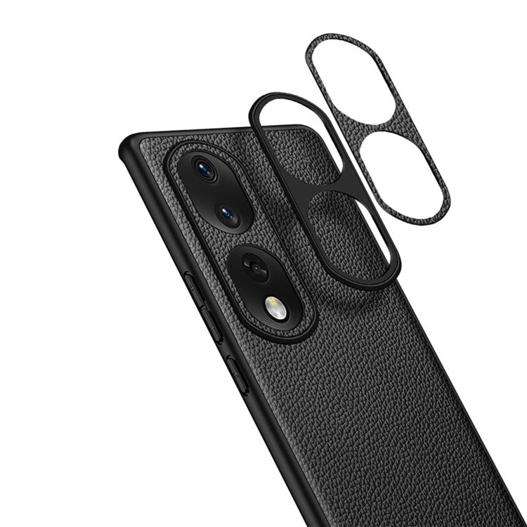 TPU + PC + Cowhide Leather Case for Honor 80 Pro 5G Protective Phone Case Anti-Drop Phone Shell with Leather Lens Cover - Green