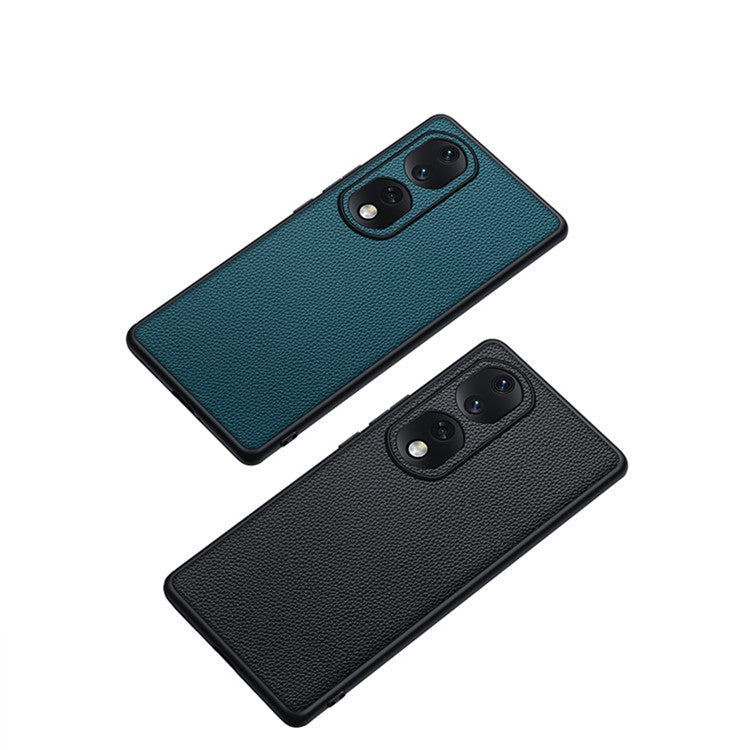 TPU + PC + Cowhide Leather Case for Honor 80 Pro 5G Protective Phone Case Anti-Drop Phone Shell with Leather Lens Cover - Green