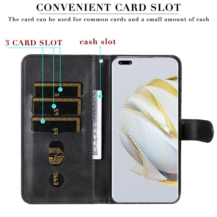 Zipper Pocket Phone Case for Huawei nova 10 4G, Calf Texture PU Leather Stand Wallet Anti-drop Cover - Black