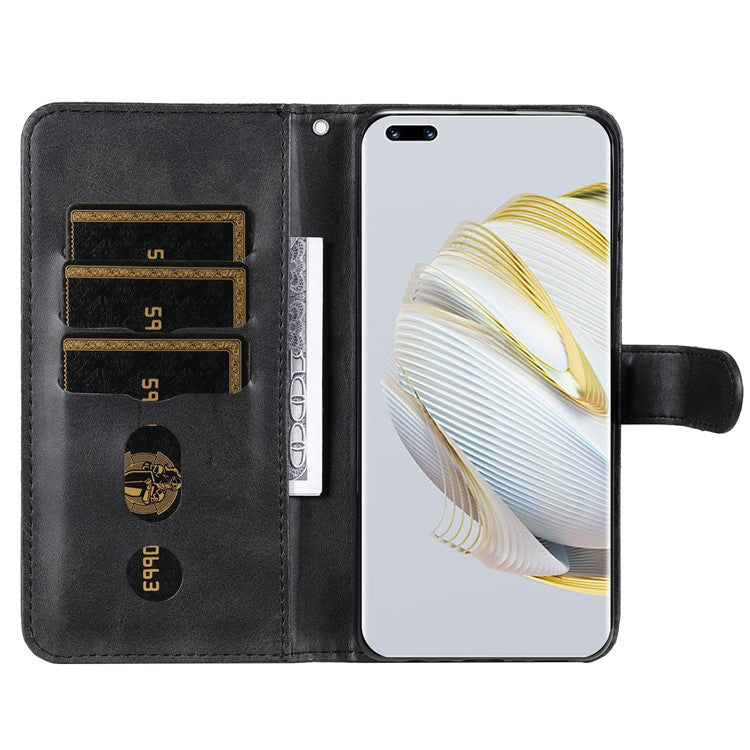 Zipper Pocket Phone Case for Huawei nova 10 4G, Calf Texture PU Leather Stand Wallet Anti-drop Cover - Black