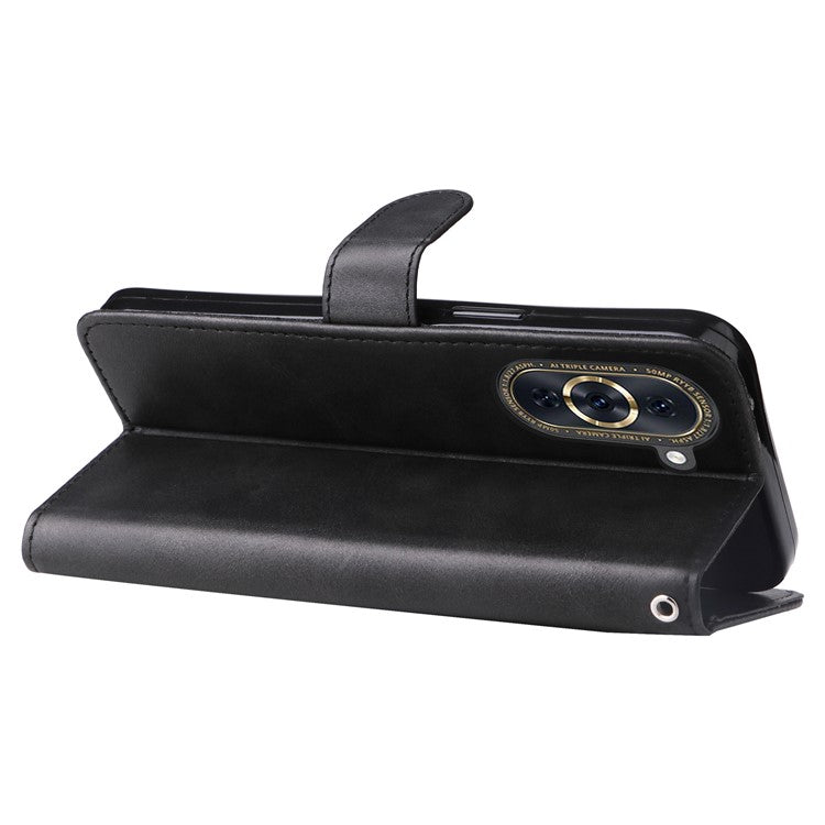 Zipper Pocket Phone Case for Huawei nova 10 4G, Calf Texture PU Leather Stand Wallet Anti-drop Cover - Black