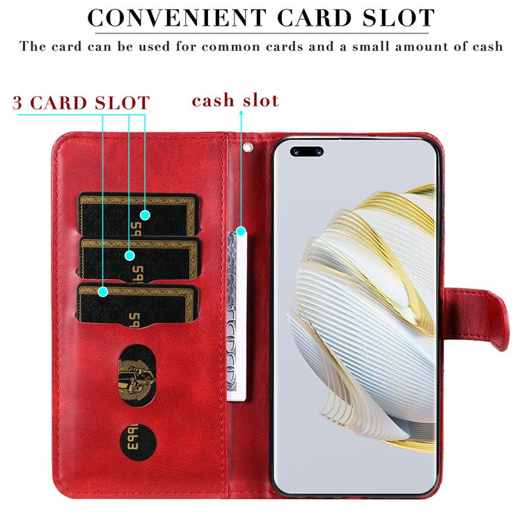 Zipper Pocket Phone Case for Huawei nova 10 4G, Calf Texture PU Leather Stand Wallet Anti-drop Cover - Red