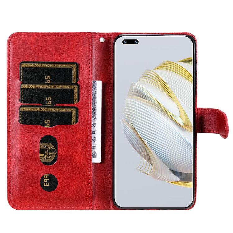 Zipper Pocket Phone Case for Huawei nova 10 4G, Calf Texture PU Leather Stand Wallet Anti-drop Cover - Red