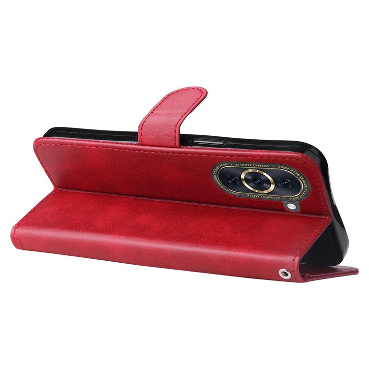 Zipper Pocket Phone Case for Huawei nova 10 4G, Calf Texture PU Leather Stand Wallet Anti-drop Cover - Red