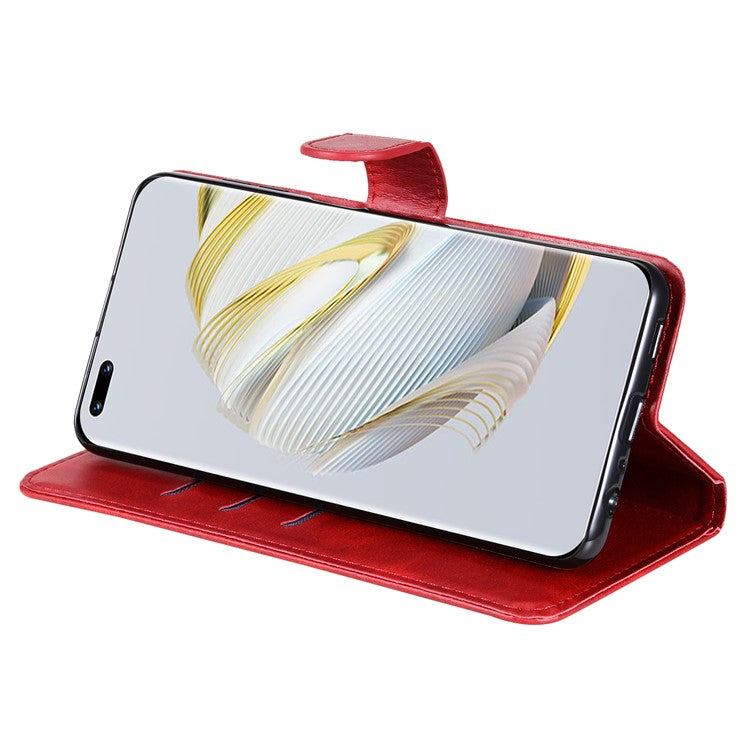 Zipper Pocket Phone Case for Huawei nova 10 4G, Calf Texture PU Leather Stand Wallet Anti-drop Cover - Red