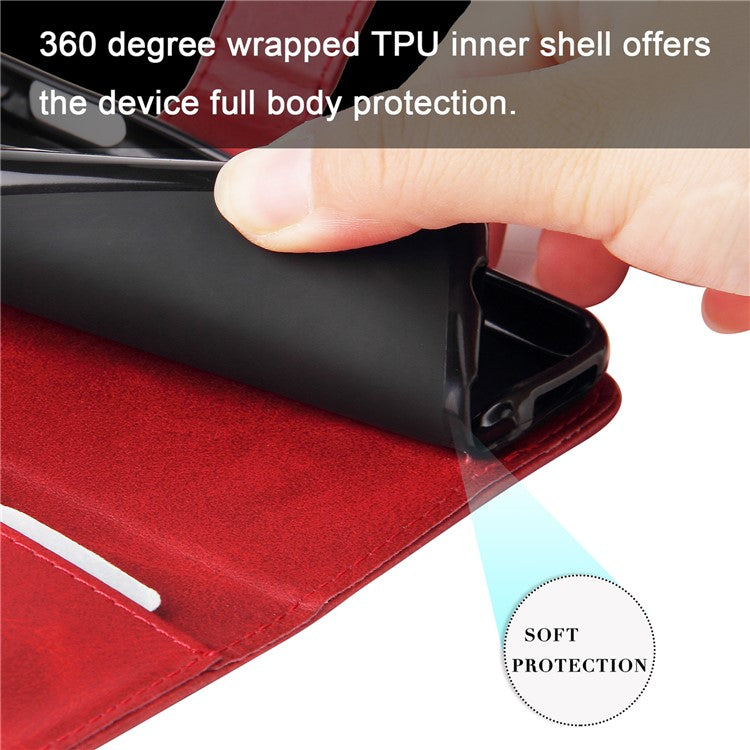 Zipper Pocket Phone Case for Huawei nova 10 4G, Calf Texture PU Leather Stand Wallet Anti-drop Cover - Red