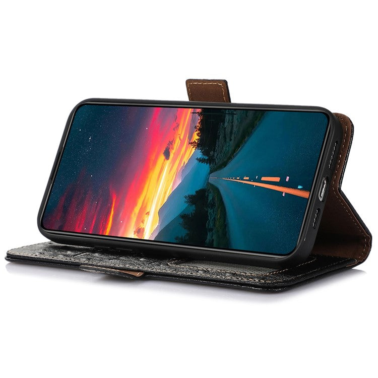 For Samsung Galaxy A34 5G Drop-proof Phone Cover Ostrich Pattern Genuine Cowhide Leather Stand RFID Blocking Wallet Case - Black