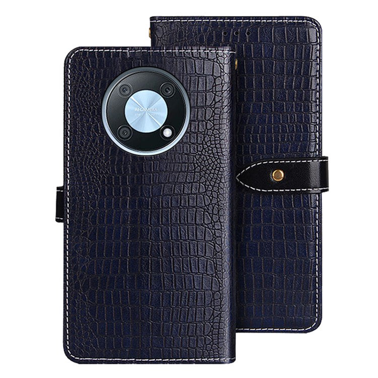 IDEWEI Magnetic Protective Flip Cover for Huawei nova Y90 4G, Crocodile Texture PU Leather Wallet Stand Function Phone Case - Blue