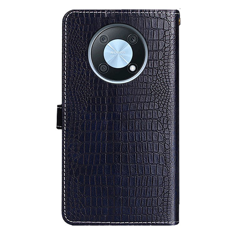 IDEWEI Magnetic Protective Flip Cover for Huawei nova Y90 4G, Crocodile Texture PU Leather Wallet Stand Function Phone Case - Blue