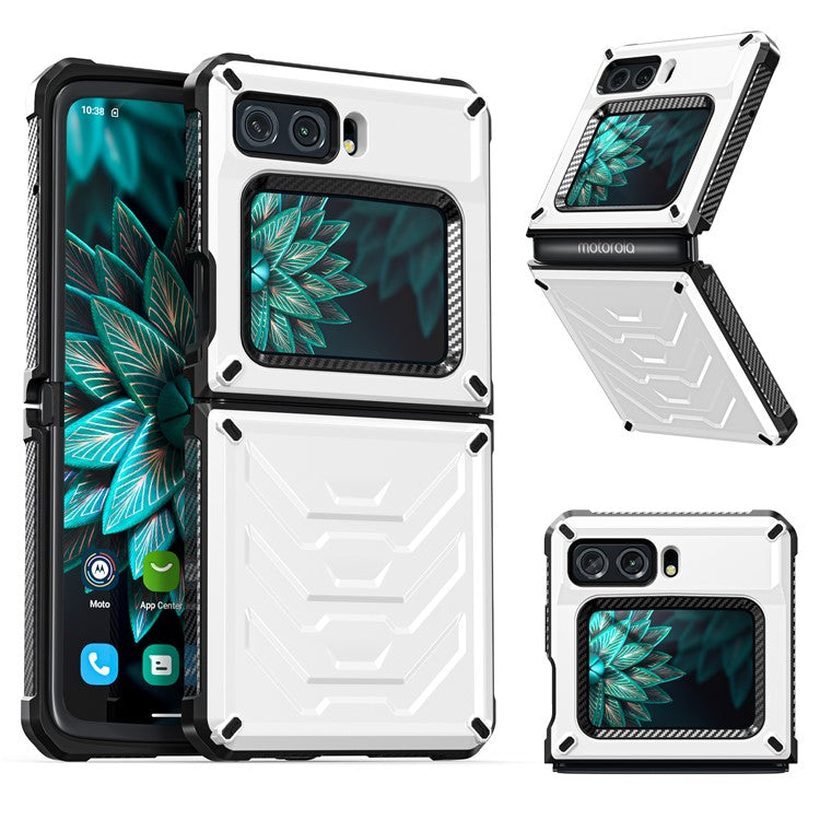 For Motorola Moto Razr 2022 5G Rugged Series Shockproof TPU Frame + PC Back Hybrid Case Phone Cover - White