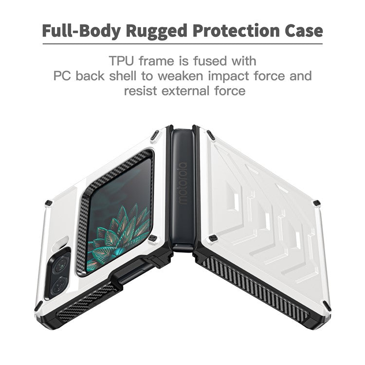 For Motorola Moto Razr 2022 5G Rugged Series Shockproof TPU Frame + PC Back Hybrid Case Phone Cover - White