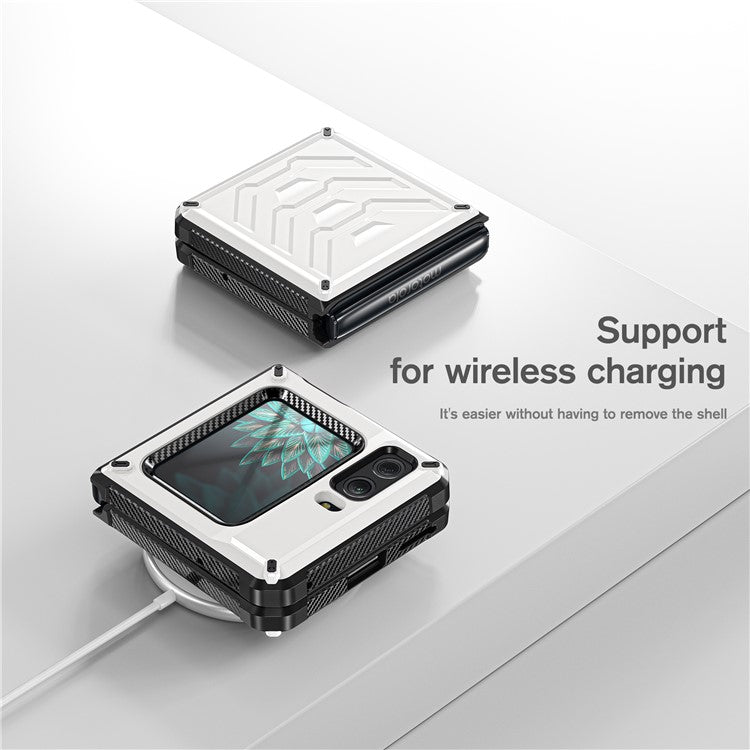 For Motorola Moto Razr 2022 5G Rugged Series Shockproof TPU Frame + PC Back Hybrid Case Phone Cover - White