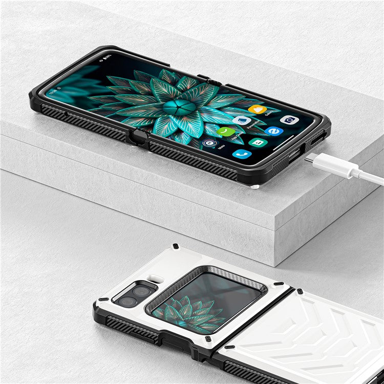 For Motorola Moto Razr 2022 5G Rugged Series Shockproof TPU Frame + PC Back Hybrid Case Phone Cover - White