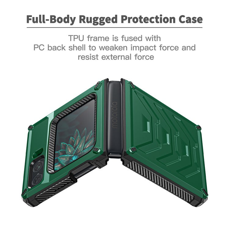For Motorola Moto Razr 2022 5G Rugged Series Shockproof TPU Frame + PC Back Hybrid Case Phone Cover - Green