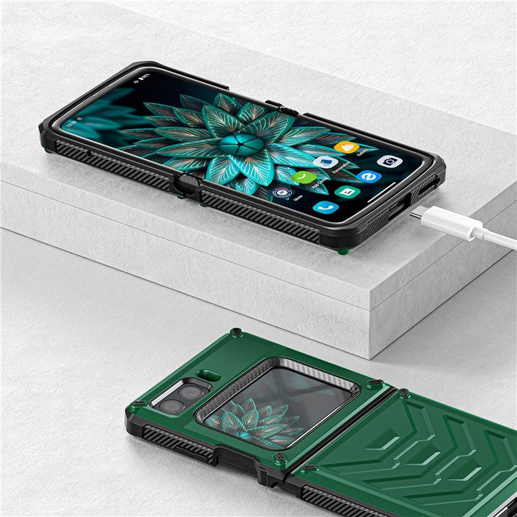 For Motorola Moto Razr 2022 5G Rugged Series Shockproof TPU Frame + PC Back Hybrid Case Phone Cover - Green
