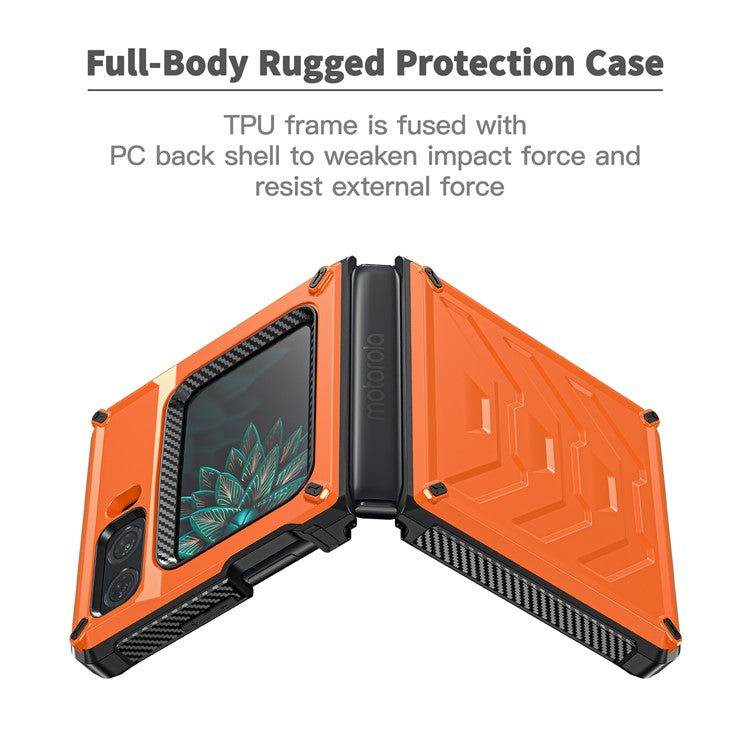 For Motorola Moto Razr 2022 5G Rugged Series Shockproof TPU Frame + PC Back Hybrid Case Phone Cover - Orange
