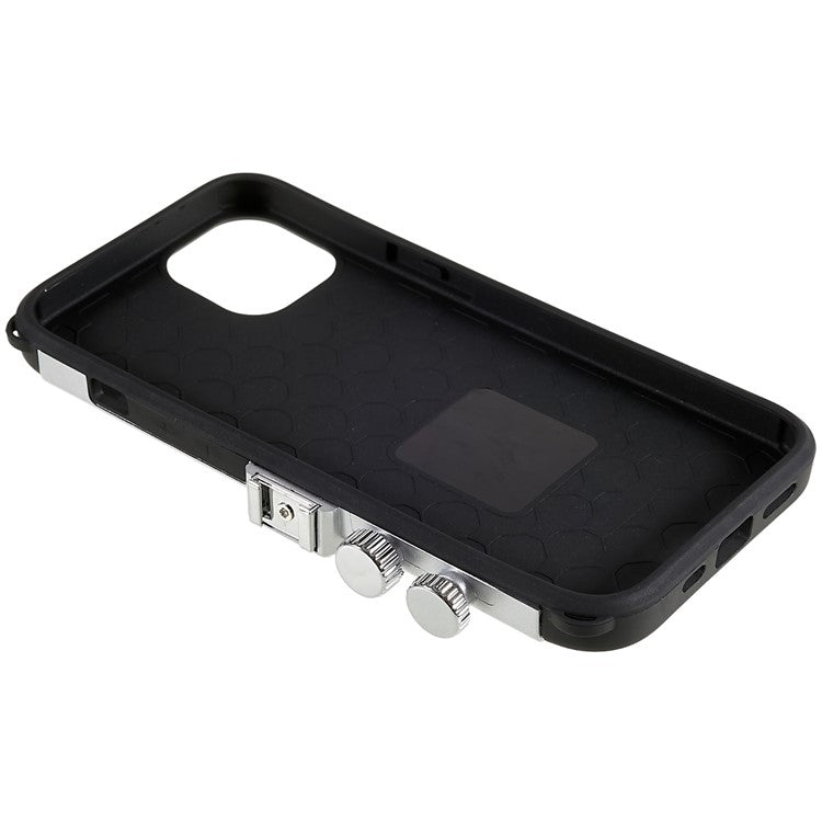 For iPhone 14 Plus Retro Camera Cool Design Phone Cover PU Leather + TPU + PC Crossbody Case with Neck Strap - Black