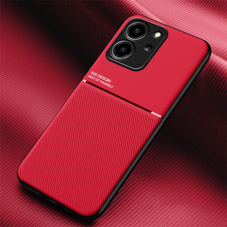 For Honor 80 SE 5G Lines Imprinted PU Leather+TPU Phone Case Car Mount Metal Sheet Smartphone Cover - Red