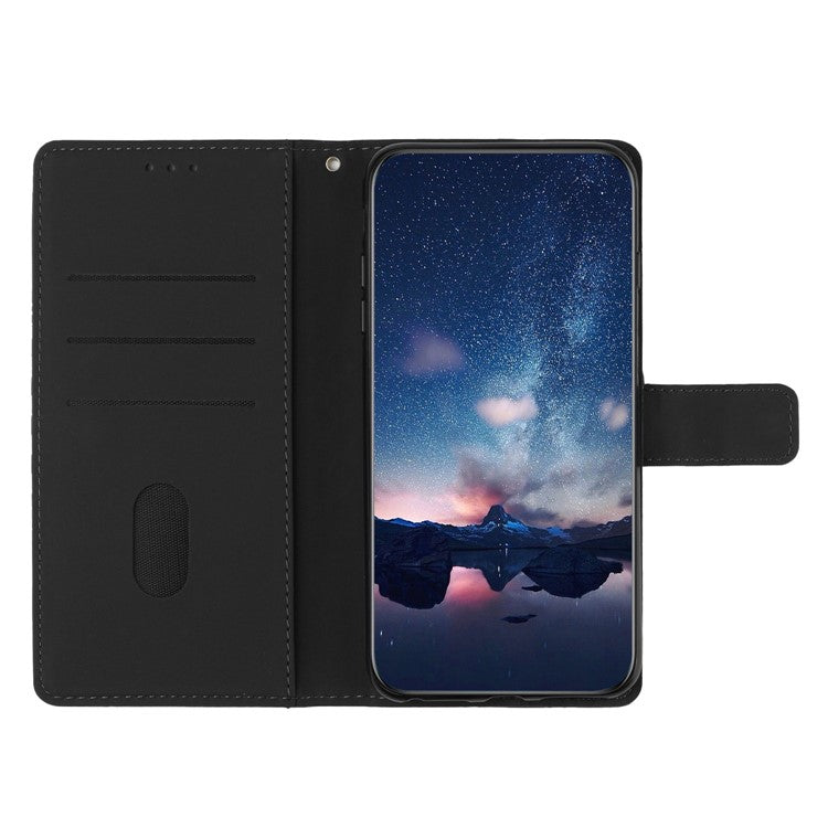 Retro Cell Phone Case For Motorola Moto E22 4G, Imprinted Pattern Stand Skin Touch Feeling Scratch-resistant Flip Leather Wallet Cover with Strap - Black