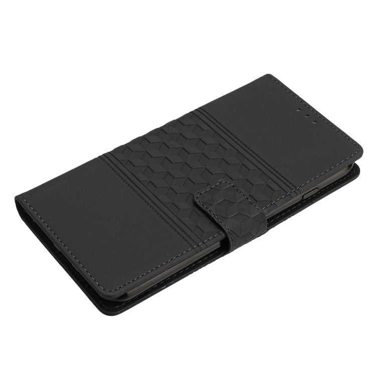 Retro Cell Phone Case For Motorola Moto E22 4G, Imprinted Pattern Stand Skin Touch Feeling Scratch-resistant Flip Leather Wallet Cover with Strap - Black