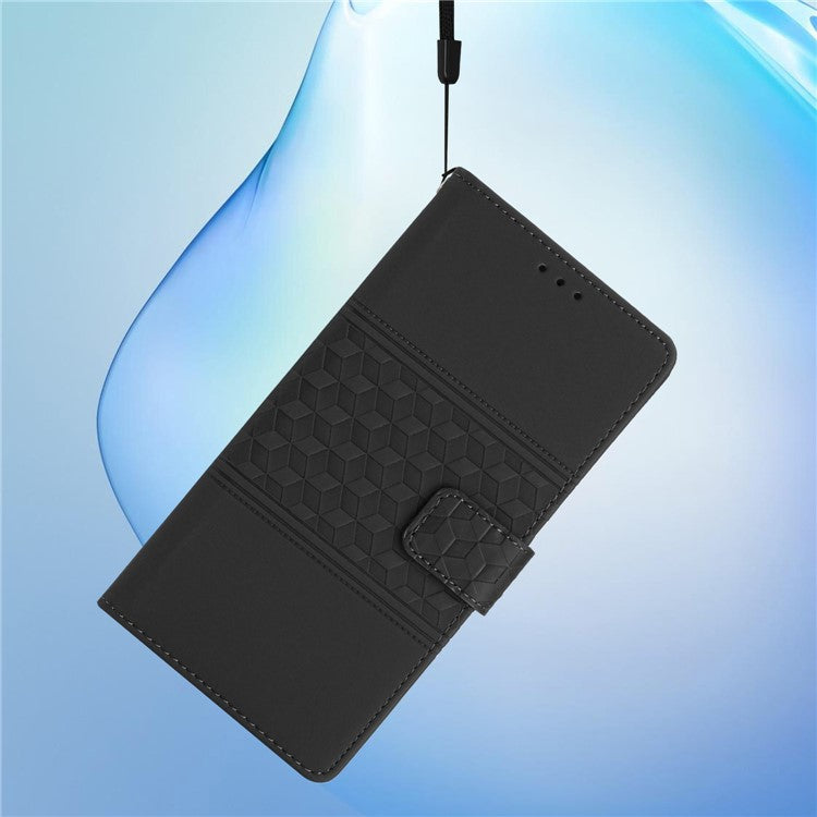 Retro Cell Phone Case For Motorola Moto E22 4G, Imprinted Pattern Stand Skin Touch Feeling Scratch-resistant Flip Leather Wallet Cover with Strap - Black