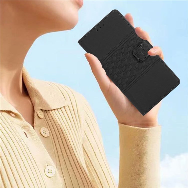 Retro Cell Phone Case For Motorola Moto E22 4G, Imprinted Pattern Stand Skin Touch Feeling Scratch-resistant Flip Leather Wallet Cover with Strap - Black