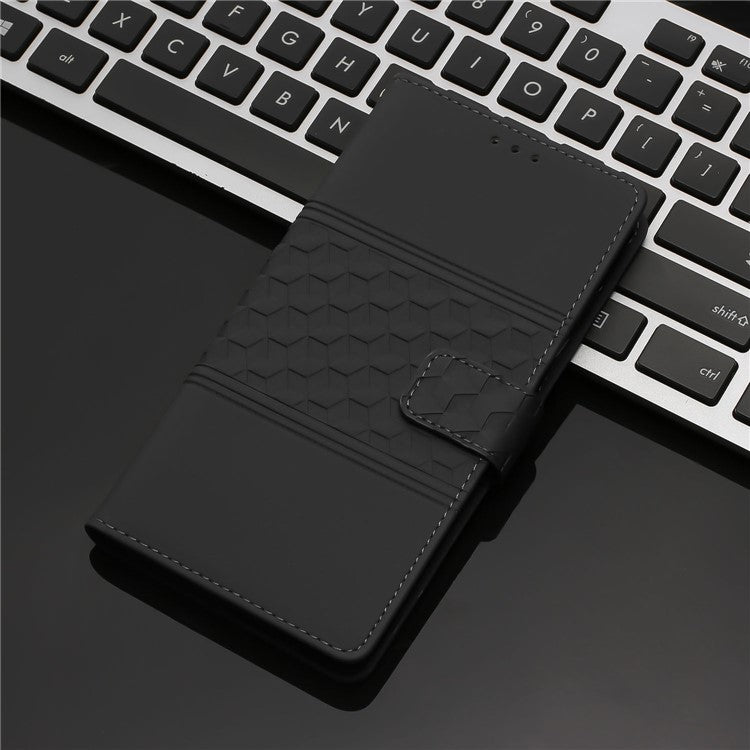 Retro Cell Phone Case For Motorola Moto E22 4G, Imprinted Pattern Stand Skin Touch Feeling Scratch-resistant Flip Leather Wallet Cover with Strap - Black