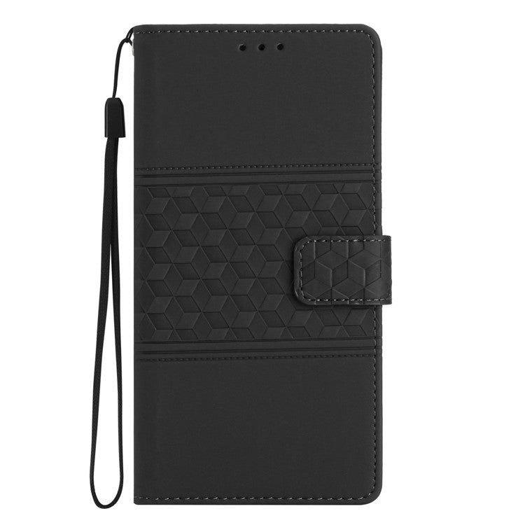 Retro Cell Phone Case For Motorola Moto E22 4G, Imprinted Pattern Stand Skin Touch Feeling Scratch-resistant Flip Leather Wallet Cover with Strap - Black