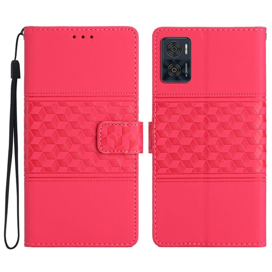 Retro Cell Phone Case For Motorola Moto E22 4G, Imprinted Pattern Stand Skin Touch Feeling Scratch-resistant Flip Leather Wallet Cover with Strap - Rose