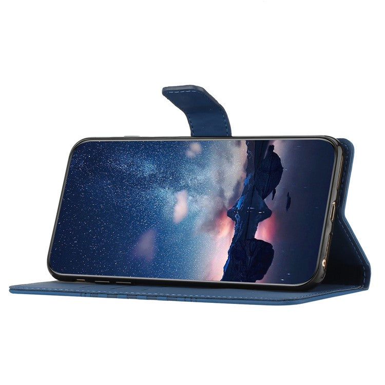 Retro Cell Phone Case For Motorola Moto E22 4G, Imprinted Pattern Stand Skin Touch Feeling Scratch-resistant Flip Leather Wallet Cover with Strap - Blue