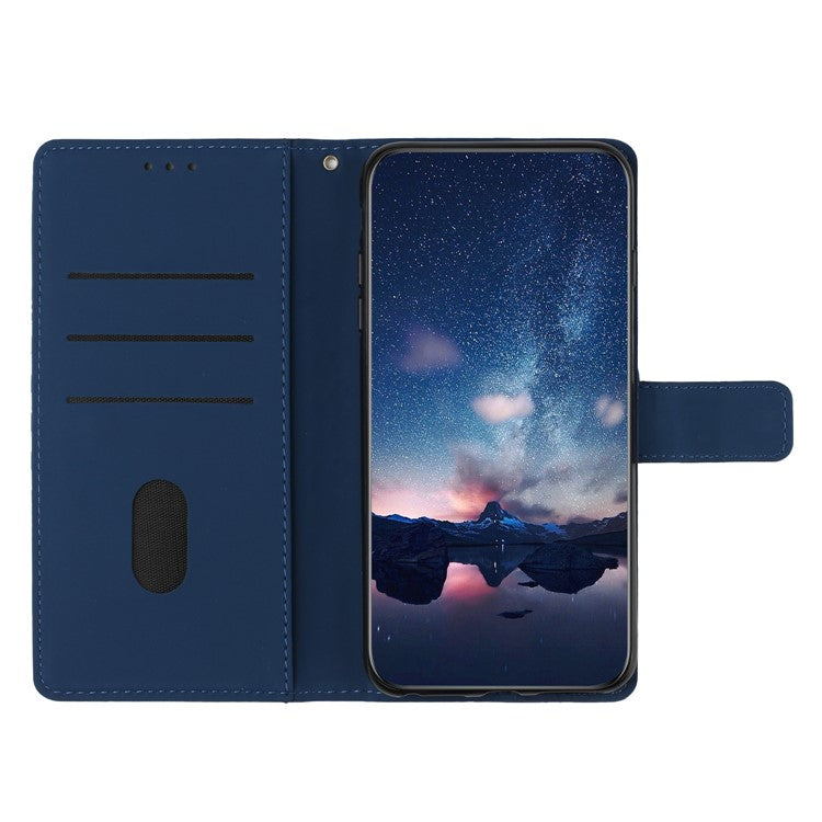 Retro Cell Phone Case For Motorola Moto E22 4G, Imprinted Pattern Stand Skin Touch Feeling Scratch-resistant Flip Leather Wallet Cover with Strap - Blue