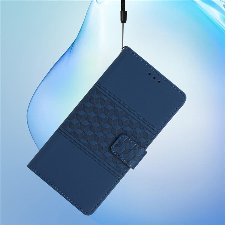 Retro Cell Phone Case For Motorola Moto E22 4G, Imprinted Pattern Stand Skin Touch Feeling Scratch-resistant Flip Leather Wallet Cover with Strap - Blue