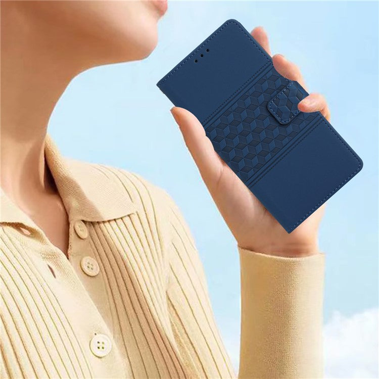 Retro Cell Phone Case For Motorola Moto E22 4G, Imprinted Pattern Stand Skin Touch Feeling Scratch-resistant Flip Leather Wallet Cover with Strap - Blue