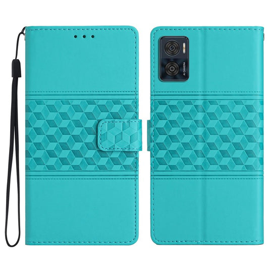 Retro Cell Phone Case For Motorola Moto E22 4G, Imprinted Pattern Stand Skin Touch Feeling Scratch-resistant Flip Leather Wallet Cover with Strap - Sky Blue