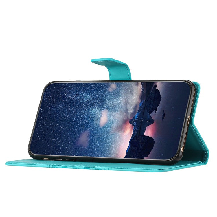 Retro Cell Phone Case For Motorola Moto E22 4G, Imprinted Pattern Stand Skin Touch Feeling Scratch-resistant Flip Leather Wallet Cover with Strap - Sky Blue