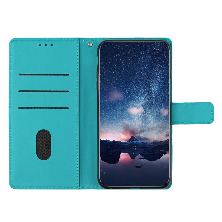 Retro Cell Phone Case For Motorola Moto E22 4G, Imprinted Pattern Stand Skin Touch Feeling Scratch-resistant Flip Leather Wallet Cover with Strap - Sky Blue
