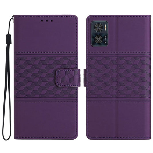 Retro Cell Phone Case For Motorola Moto E22 4G, Imprinted Pattern Stand Skin Touch Feeling Scratch-resistant Flip Leather Wallet Cover with Strap - Purple