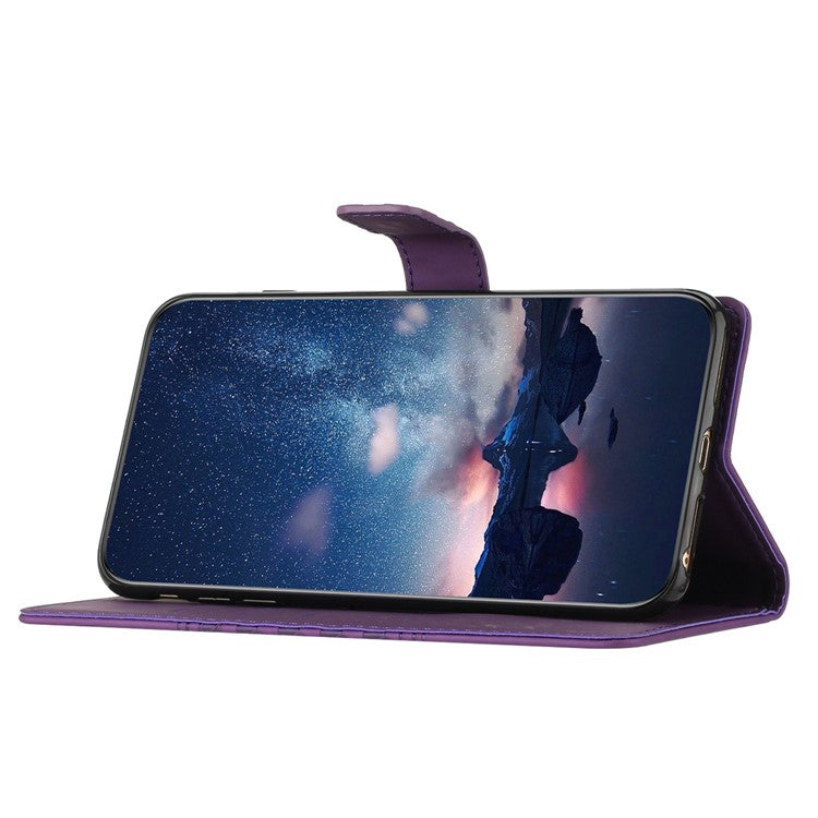 Retro Cell Phone Case For Motorola Moto E22 4G, Imprinted Pattern Stand Skin Touch Feeling Scratch-resistant Flip Leather Wallet Cover with Strap - Purple