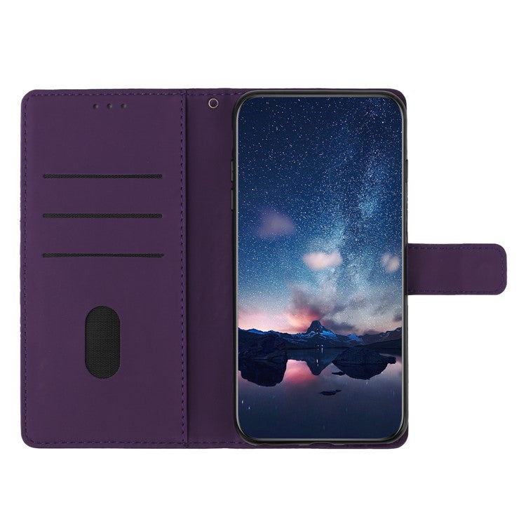 Retro Cell Phone Case For Motorola Moto E22 4G, Imprinted Pattern Stand Skin Touch Feeling Scratch-resistant Flip Leather Wallet Cover with Strap - Purple