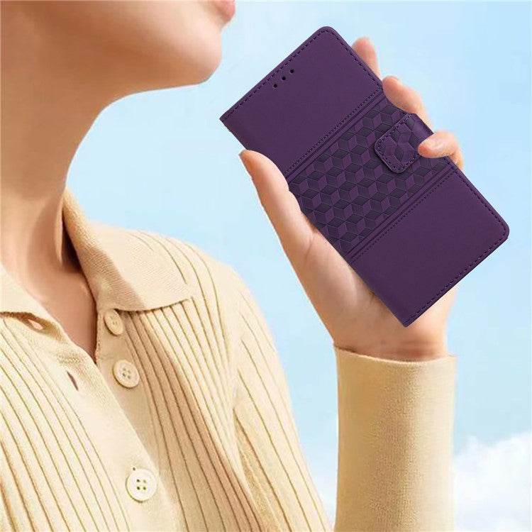 Retro Cell Phone Case For Motorola Moto E22 4G, Imprinted Pattern Stand Skin Touch Feeling Scratch-resistant Flip Leather Wallet Cover with Strap - Purple
