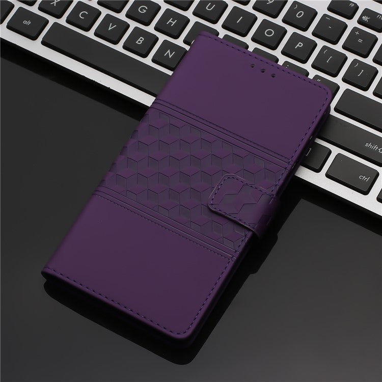 Retro Cell Phone Case For Motorola Moto E22 4G, Imprinted Pattern Stand Skin Touch Feeling Scratch-resistant Flip Leather Wallet Cover with Strap - Purple